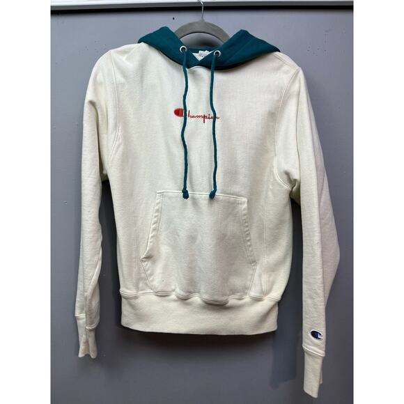 Champion Hoodie Adult XS Cream Green Reverse Weave Warm Up Heavy Sweatshirt - Picture 1 of 9